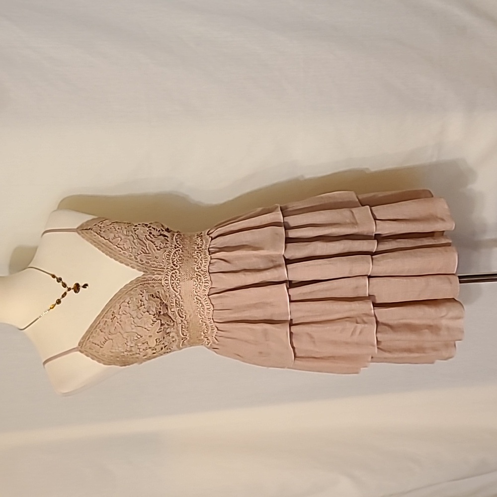 Rebellion Tan Lace Tiered Mini Dress - Picture 2 of 13